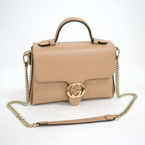 GUCCI Interlocking GG Shoulder Bag Beige Tan Leather